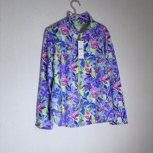 Lilly Pulitzer Leona Zip-Up Jacket Medium dew drop stay fly Purple UPF 50+ Flora